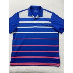 Vineyard Vines Men's XL Short Sleeve Polo Blue White Pink Striped Logo EUC